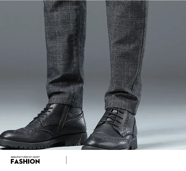 Business Men Pants Spring Autumn Korea Cotton Comfortable Elastic Plaid Casual Fashion Trousers Male Clothing Suit Pant