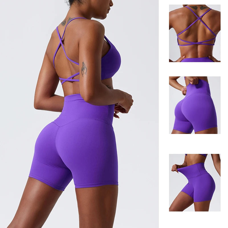 Summer Two Pieces Short Sets Women Workout  Bra Set Quick-Dry Yoga Clothing Sports Tracksuit Female Fitness Gym Suit Women