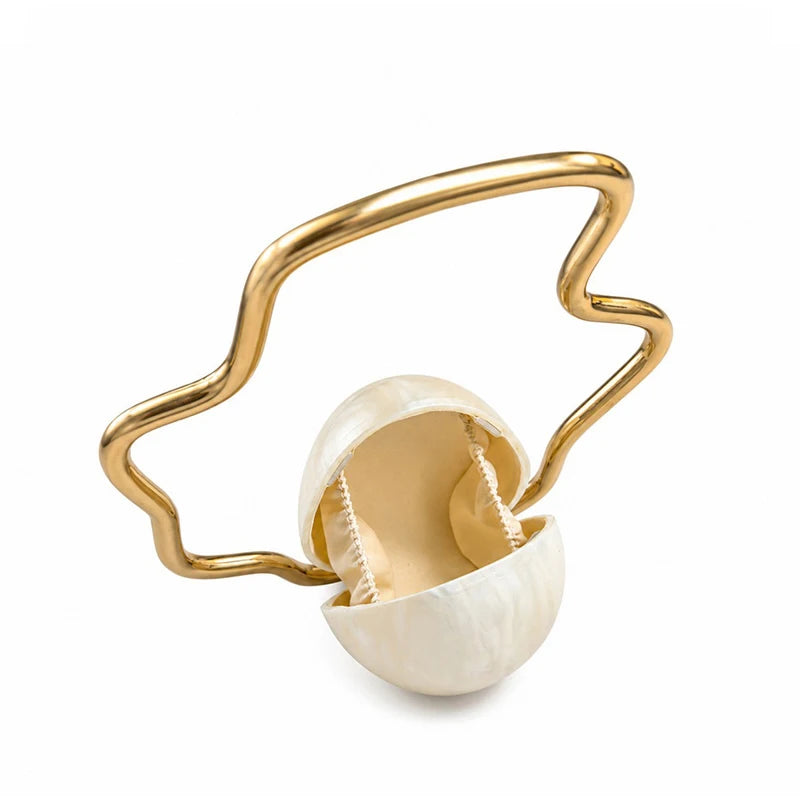 Egg Shape Acrylic Iron Box Handbag,Women Irregular Metal Frame Evening Bag,Luxury Wedding Elegant Party White Clutch Purse
