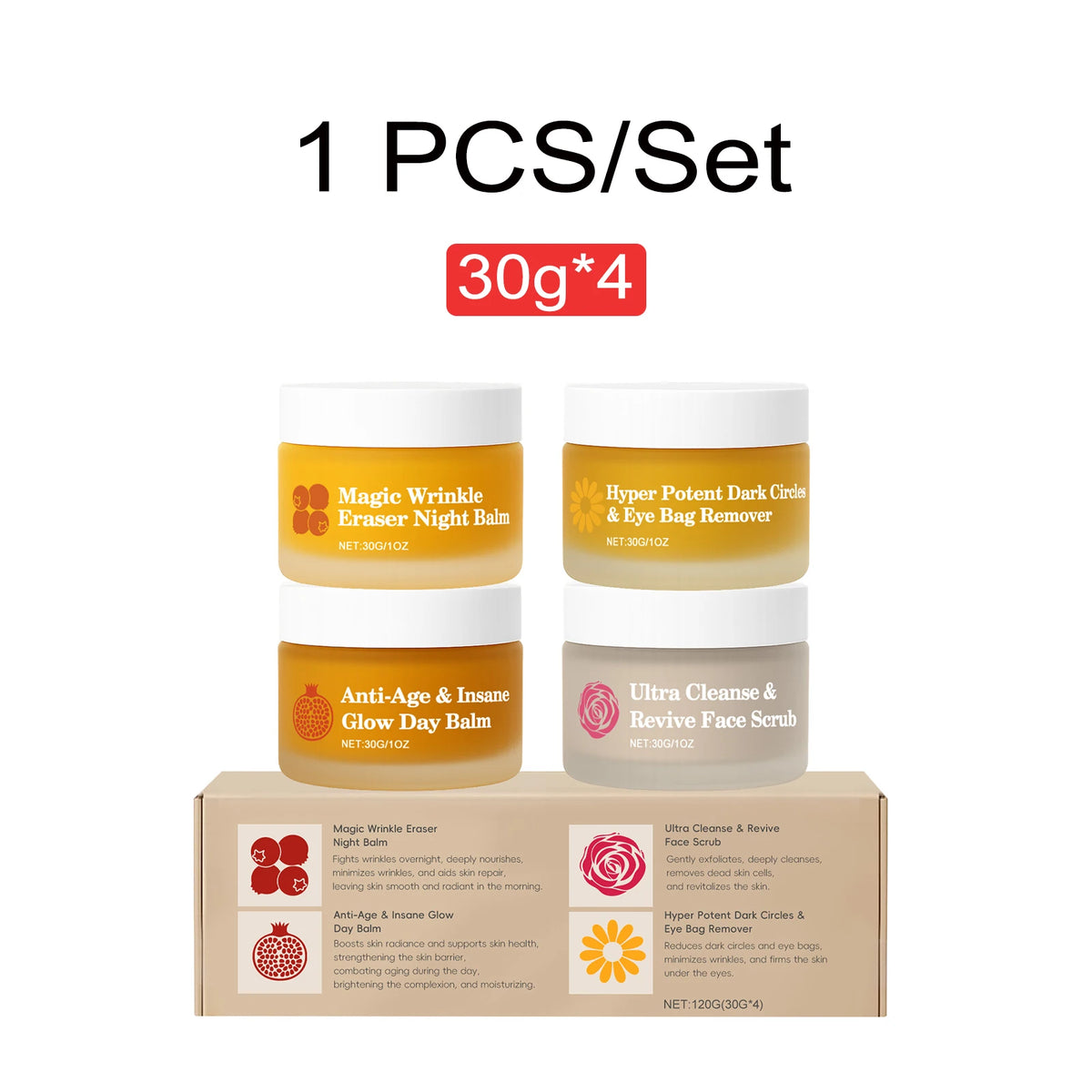 Day Night Skincare Set 30gx4 Moisturizing Repair Skin Barrier Brightening Facial Skins Multi Functional Skincare Eye Face Care