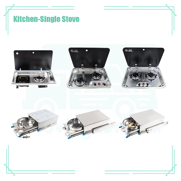 JDA 304 Stainless Steel RV Sink With Dual-Burner Gas Stove Combo Built-in Camper Van, Caravan & Motorhome Kitchen Unit