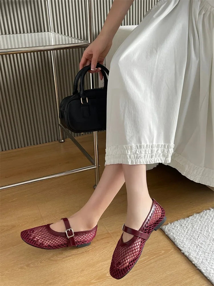 Eilyken Summer Women Cosy Mesh Flat Heels Shoes Round Toe Buckle Strap Casual Ladies Sandals Zapatos De Mujer