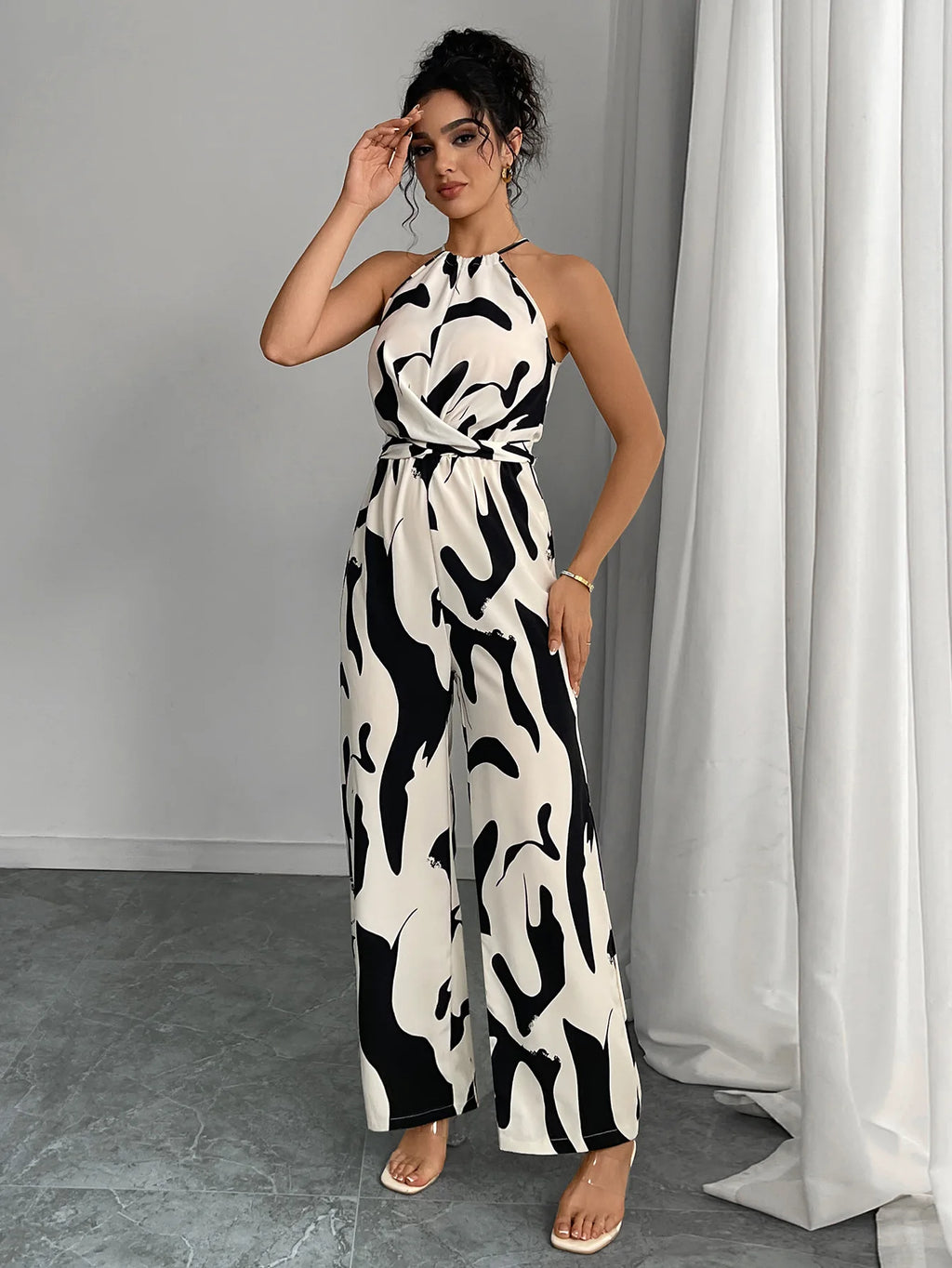 Women's Sexy Halter Neck Jumpsuits Casual Pants Rompers for Women Geometric Print Jumpsuit Party Outfits for Women Ropa Mujer