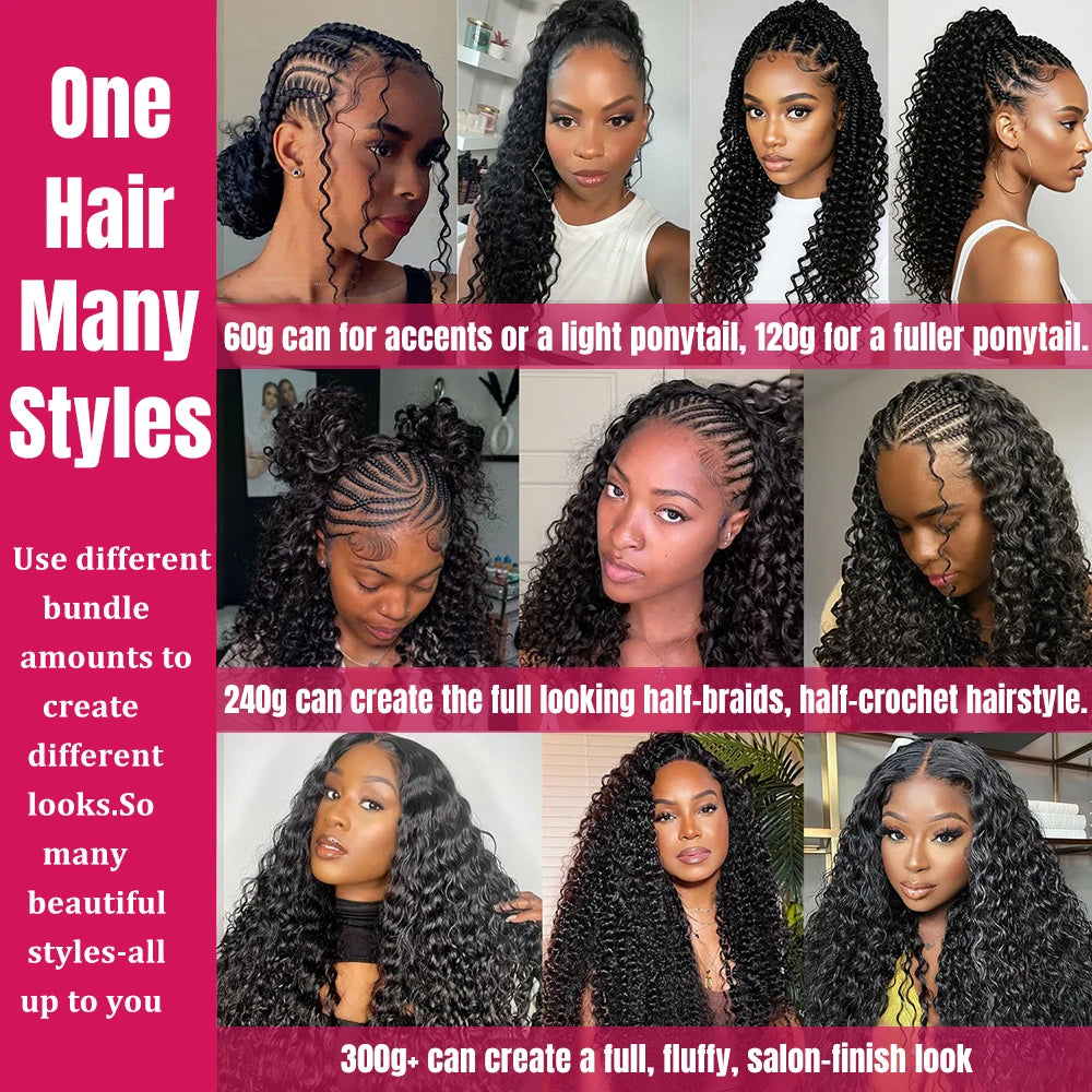 Ocean Wave Miracle Knots Crochet Human Hair Pre-Separated Feathered Human Crochet Hair 60g/pcs Burmese Curly Human Hair Bundles