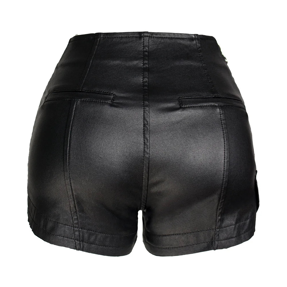 Sexy Black PU Casual Fashion Summer Shorts Women Clothing Goth Faux Leather High Waisted Womens Shorts Y2K Hot Woman Short Pants