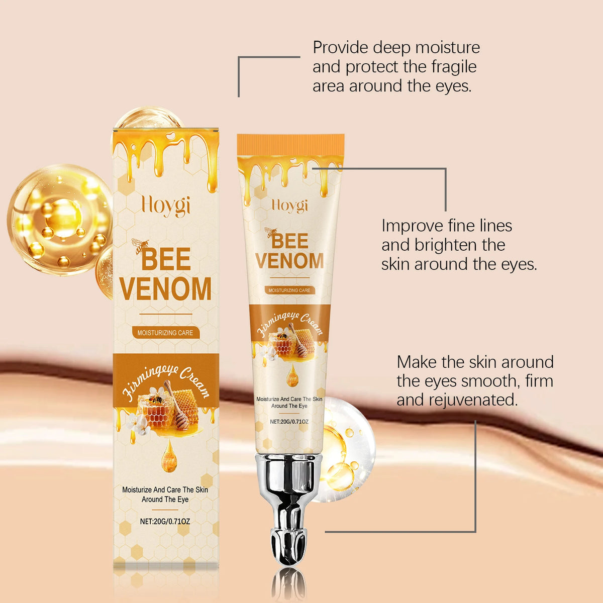 Bee Venom Eyes Cream Massage Under Eyes Dark Circles Remove Reduce Eye Fine Lines Increase Elasticity Moisturizing Eye Skin Care