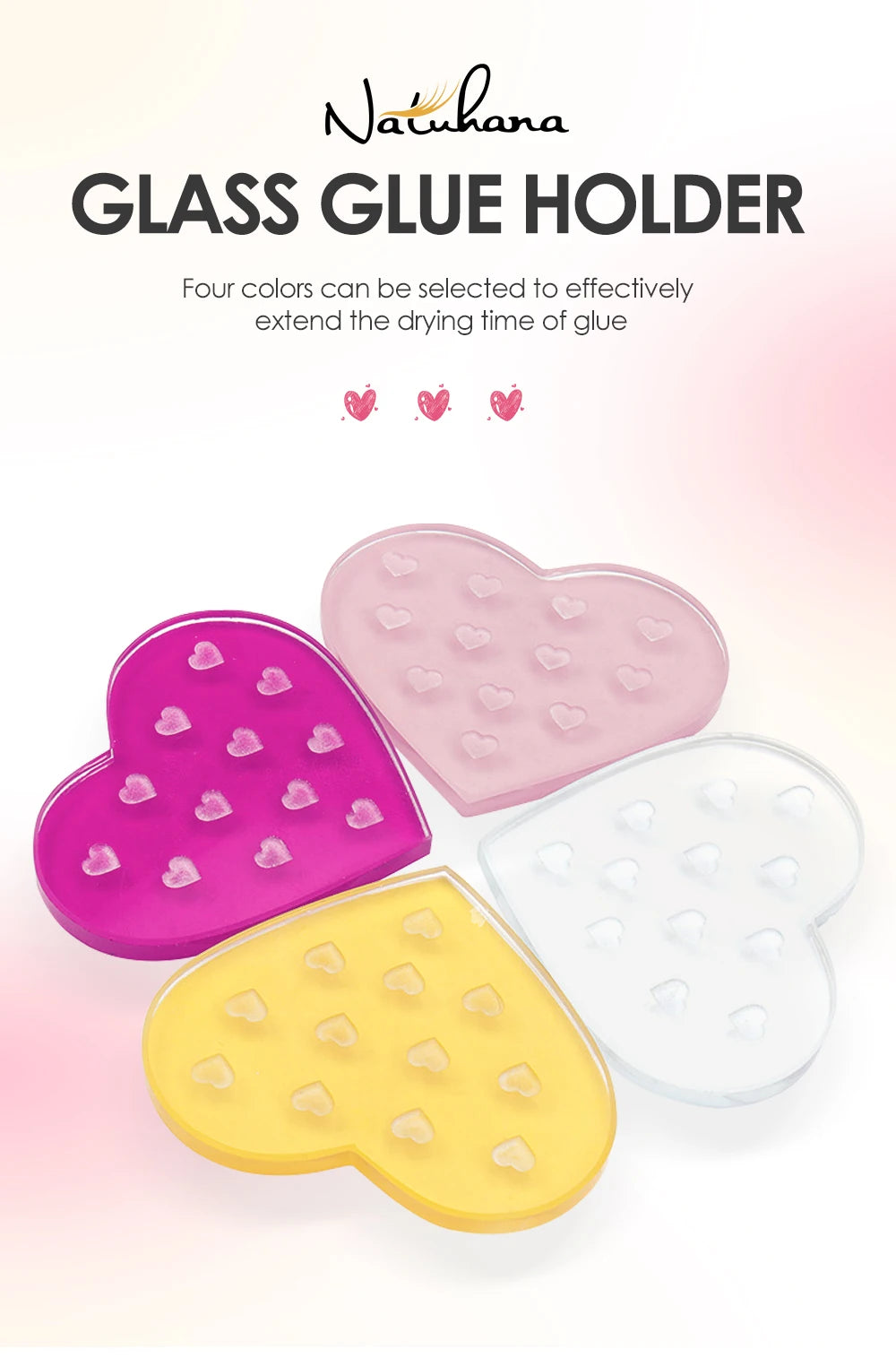NATUHANA Heart-Shaped Crystal Resin Eyelash Glue Pad, Glass-Like Adhesive Holder Pallet for Lash Extensions, Cute Makeup Tool