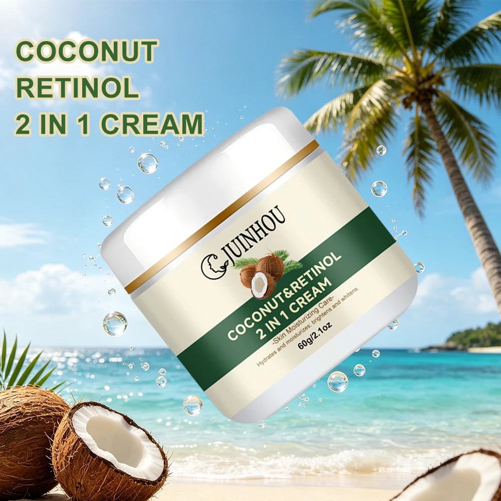 JUINHOU Coconut Oil Moisturizing Set Cream & Serum Controls Oil Hydrates Soothes Sun-Induced Redness Suitable For Daily Skincare