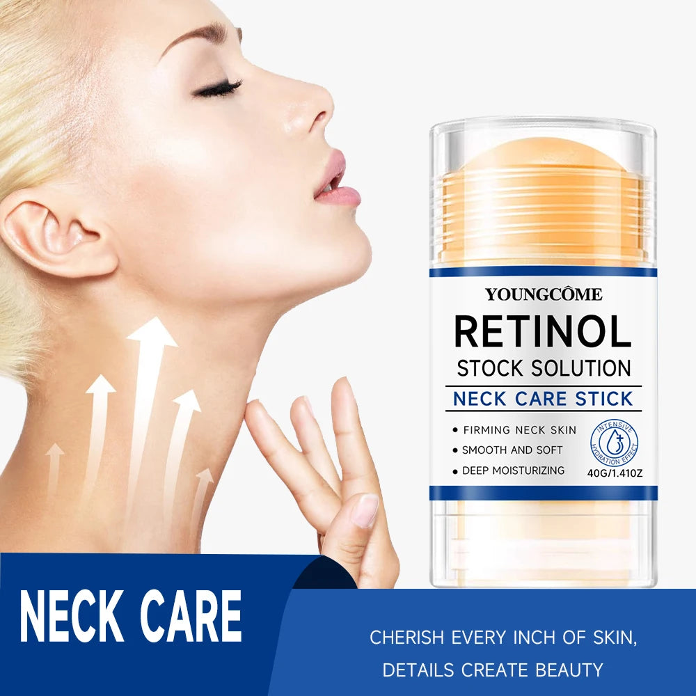 Retinol Neck Care Stick - Anti-Aging Firming Treatment, Hyaluronic Acid & Collagen, Wrinkle Reduction for Sagging Skin