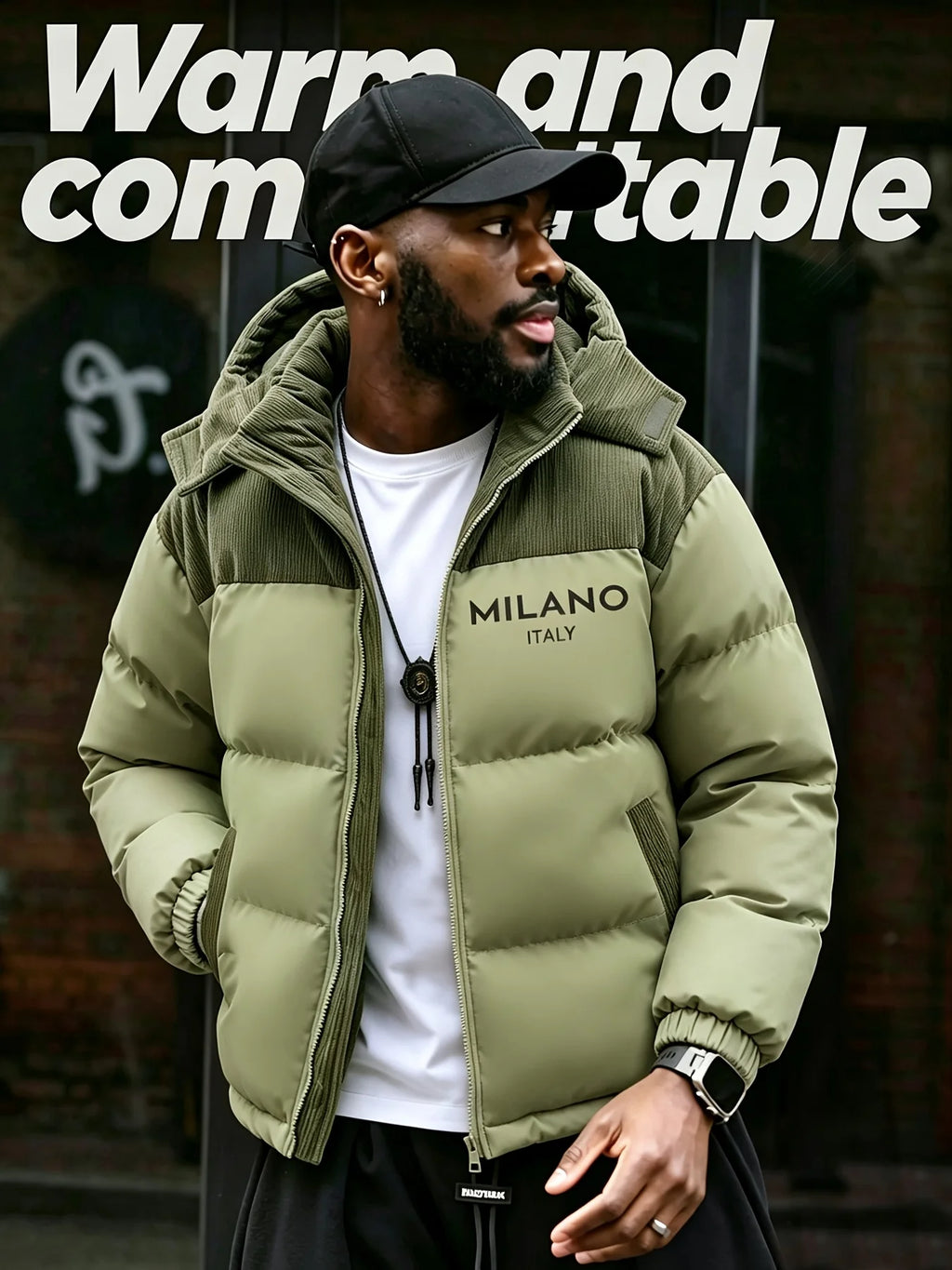 MILANO Printed Patchwork Corduroy Jacket Men Winter Hooded Coat Loose Thickened Outerwear Casual Party Outfit Men's Clothing