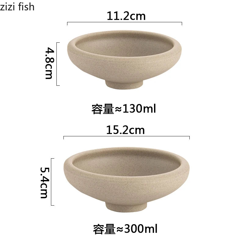 Frosted Coarse Pottery Bowl Vintage Soup Bowl Yogurt Dessert Bowl Appetizer Bowls Snack Sashimi Bowls Restaurant Tableware