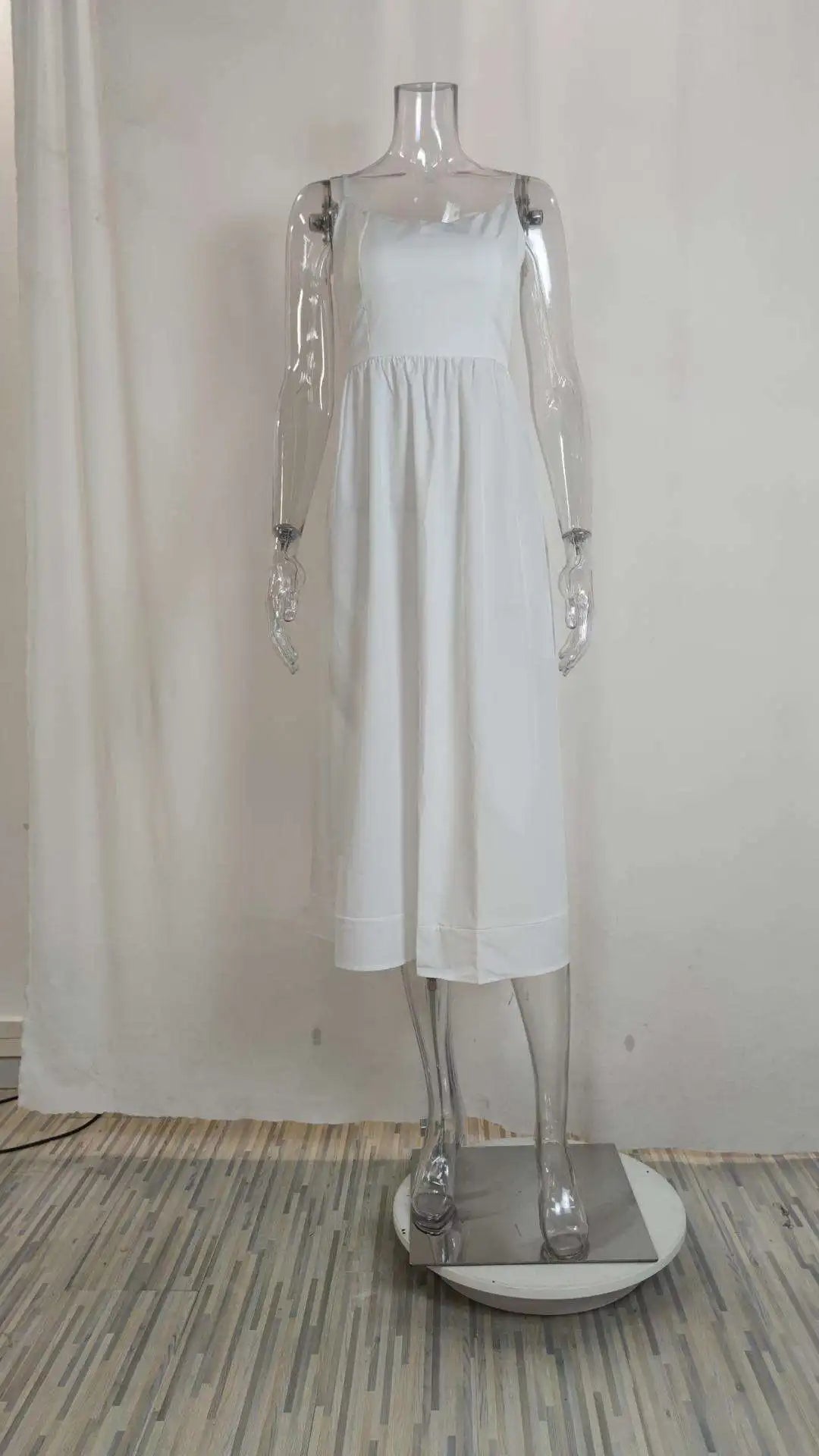 Summer Fashion Casual Sexy Big Skirt Pure Color Strapless Dress Women's mid Waist A-Line Skirt Polyester Fabric No Sleeve