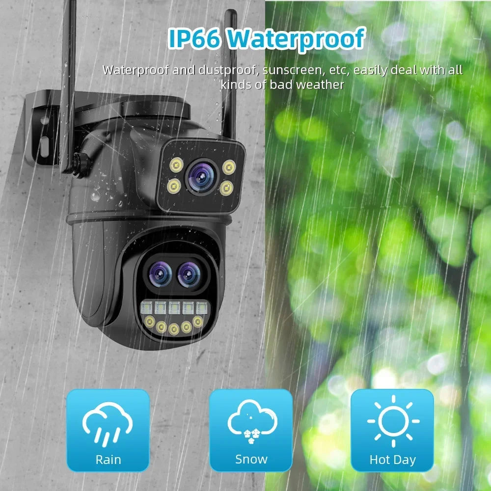 6K 12MP ICSEE Wifi Security Camera 3 Lens Dual Screen 8X Zoom Outdoor Waterproof Auto Tracking Human Detect Surveillance Camera