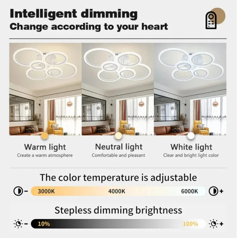 Modern Dimmable LED Ring Ceiling Lights Chandelier Indoor Home Decor Lighting Fixture for Living Dining Bedroom Study Room