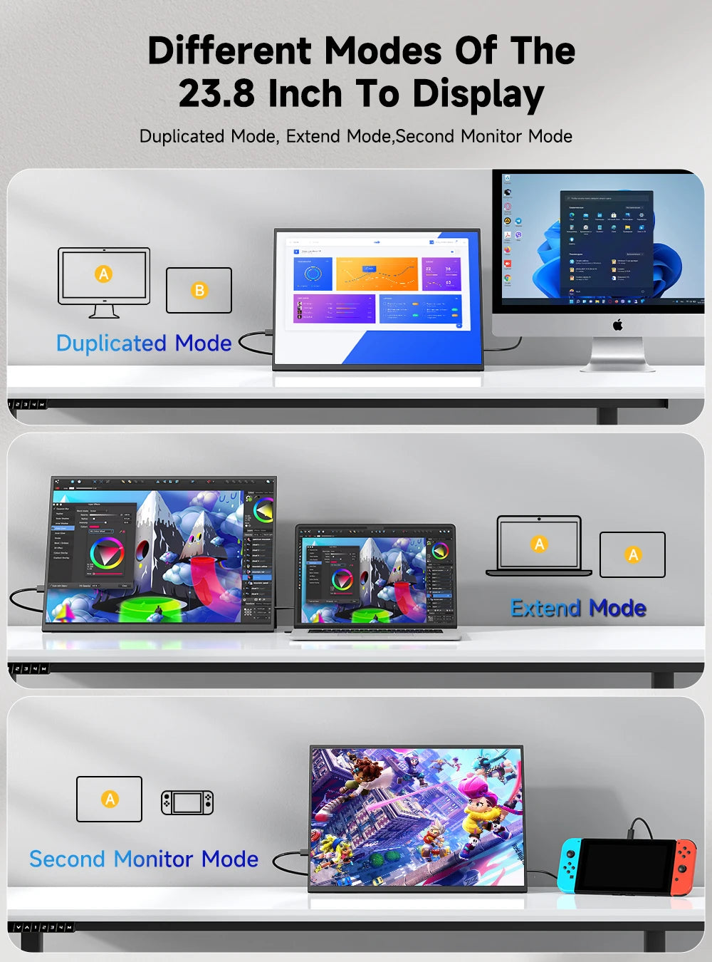 EVICIV 23.8" 120Hz Touchscreen Portable Computer Monitor 1080P 100% sRGB HDMI USB-C HDR Freesync Laptop Display For Steam Deck