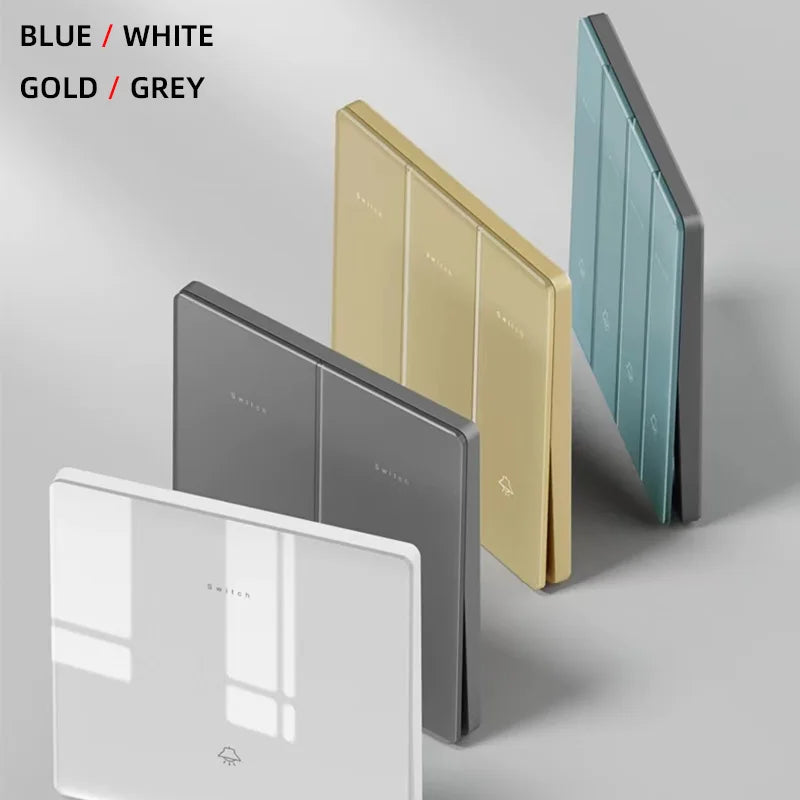 Wall Lamp Switch Panel Tempered Glass International Switch 1/2/3/4 Gang 1/2 Way Steel Rocker Light Switch On/Off Stair Switch