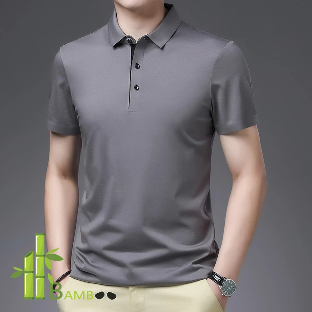 Bamboo Fiber Viscose And Cotton Blend Polo Shirt Men Short Sleeve Collar New Seamless T-shirt Summer Thin Lightweight Poloshirt