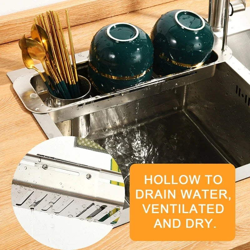 Kitchen Telescopic Storage Rack Sink Organizer Rack Telescopic Faucet Organizer Towel Sponge Storage Adjustable Storage Rack