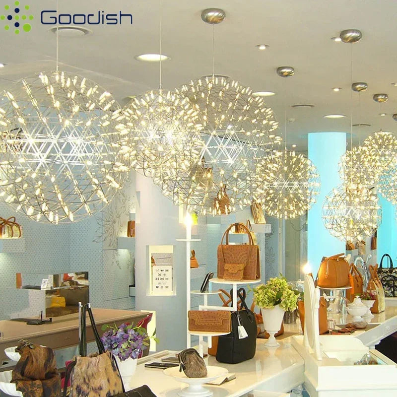 Modern Minimalist Stainless Steel Spark Ball LED Pandent Lights Art Creative Lamps for Chidren's Room Home Decoration Chandelier