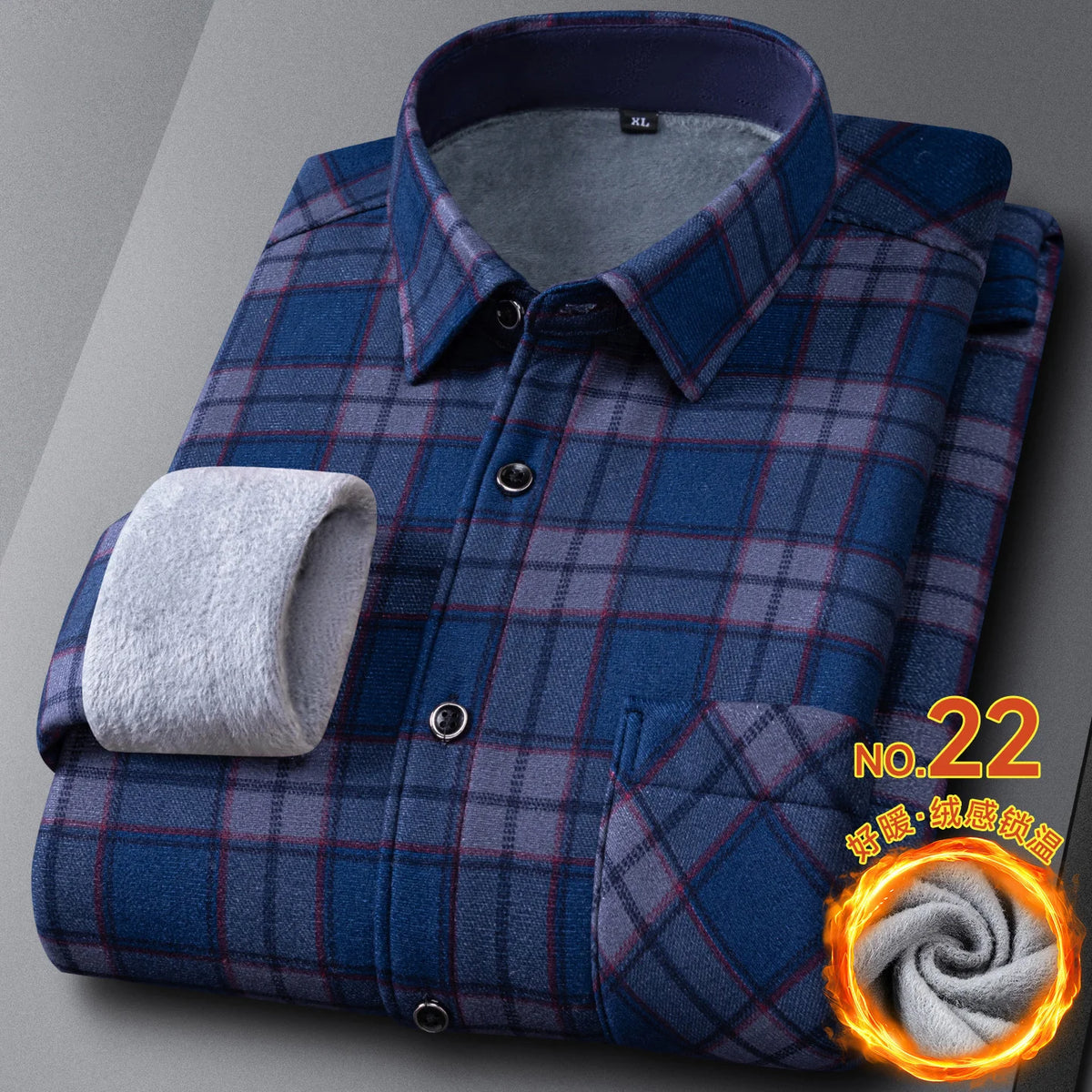 New In Tops Men's Thicken Flannel Fur Lined Shirts Autumn Winter Plus Sized Warm Long Sleeved Plaid Business Casual Slim Clothes