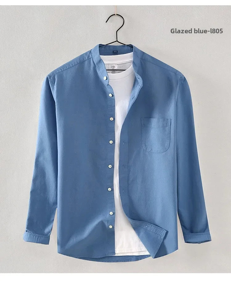 2027 Cotton Stand-up Neck Oxford Spinning Anti-wrinkle Casual  Spring  Autumn New Men's Shirt Jackets  Long Sleeve Shirt Men's