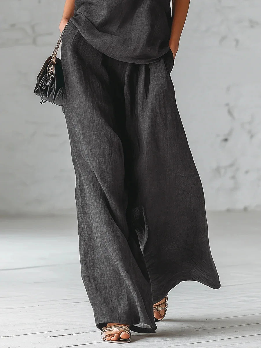 Casual Loose Summer Pants Set 2026 One Shoulder Single Strap Sleeveless Top+Wide Leg Pants Women's Casual Sportswear 2-piece Set
