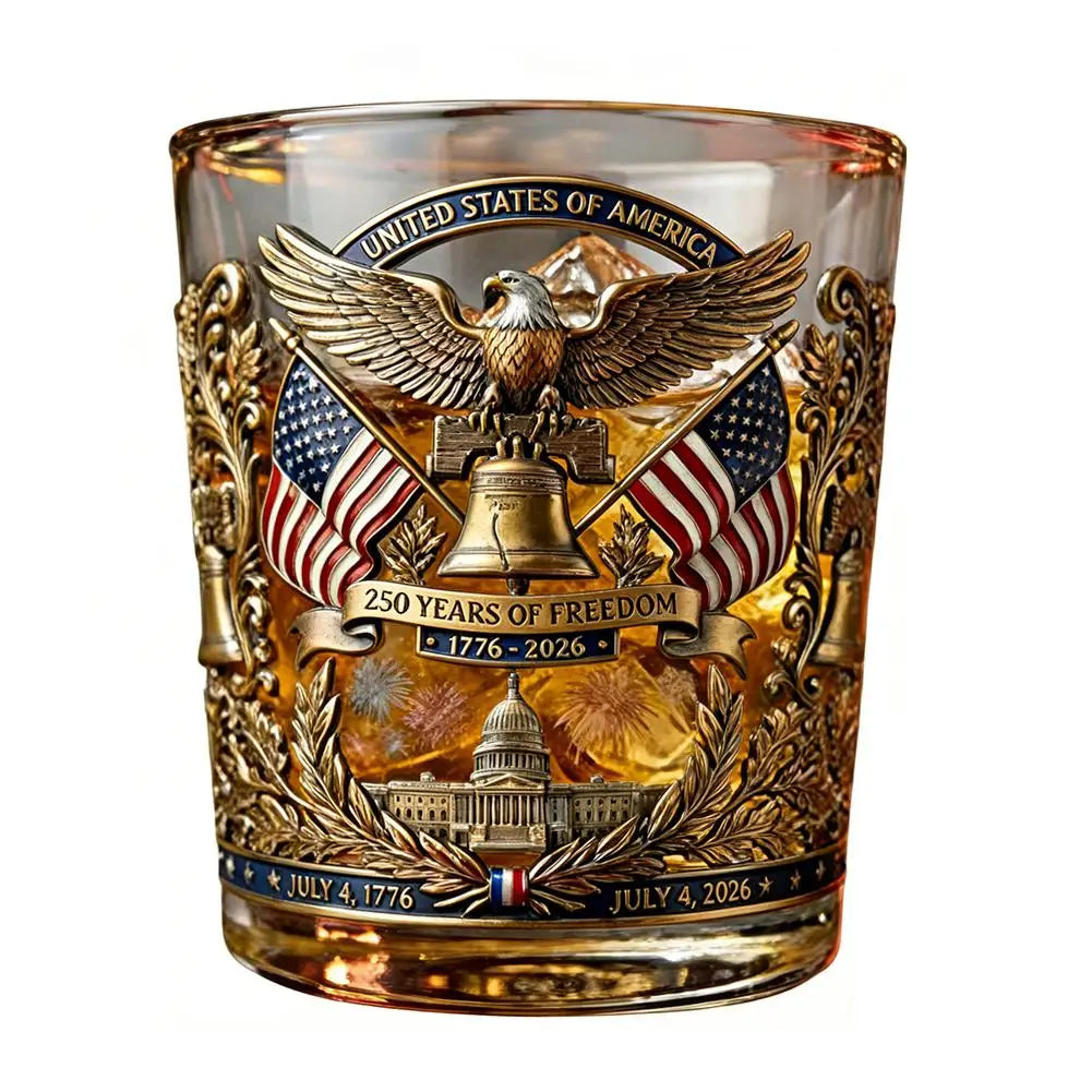 America 250 Years Anniversary Liquor Bottle Hand-blown Glassware America 250th Patriotic Eagle Cup Whiskey Glasses Rotating Cup