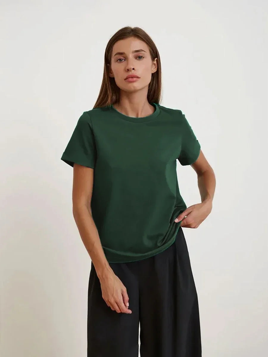 Wolfeel Summer 100% Cotton Women's T-shirt Bottoming Basic Fashionable Solid Lady Short Sleeve Loose Tops Shirts 230g/㎡ Tops