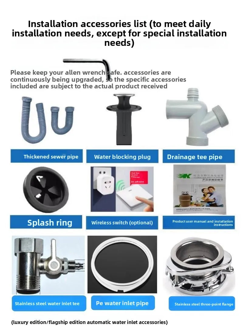 Garbage disposer, smart kitchen waste grinder, quiet grinding, German technology, high power. Food Waste Disposers