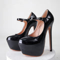 2024 Spring Autumn Women Platform Pumps Black Round Toe Buckle Strap 17CM Super High Heels Pole Dance Shoes Stiletto Mujer