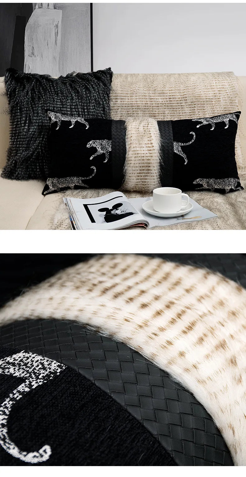 Modern Light Luxury Ice Velvet Black / Light Coffee Throw Pillowcase Woven Back Pillow Cushion Cover