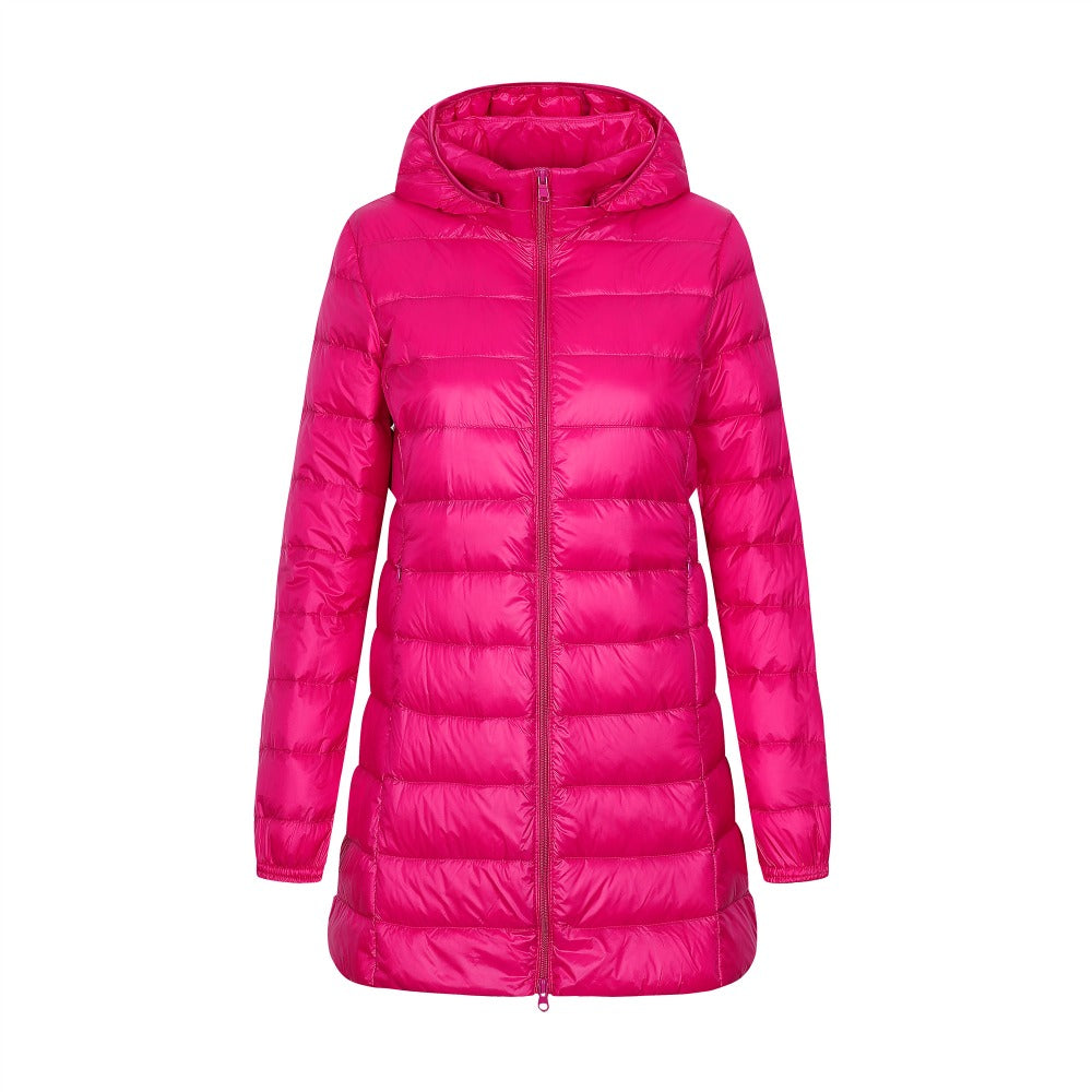 2023 New European Ladies Coats Long Autumn Winter Hat Detachable Light Down Jacket Women Hooded Outerwear Female Warm Coat