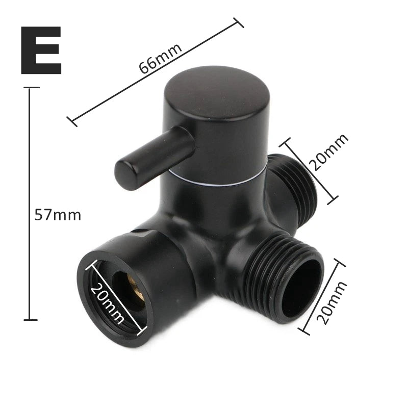 Black Brass Shower Arm Adapter G1/2’’ G3/4 Shower Diverter Valve For Handheld Shower Head Bathroom Kitchen Accessories