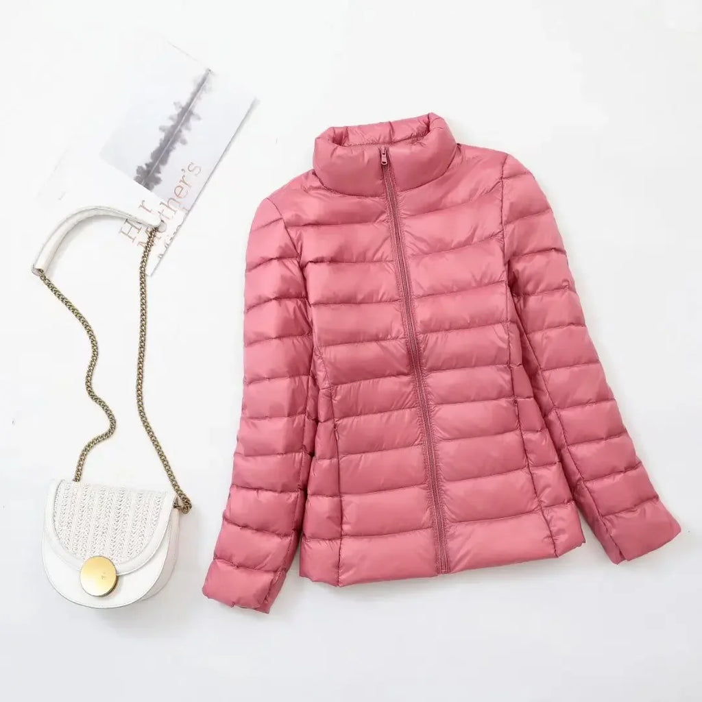 Plus Size Light Down Jacket Women Inner Cloth Autumn Winter Slim Short Stand Collar Warm White Duck Down Coat Women Outerwear