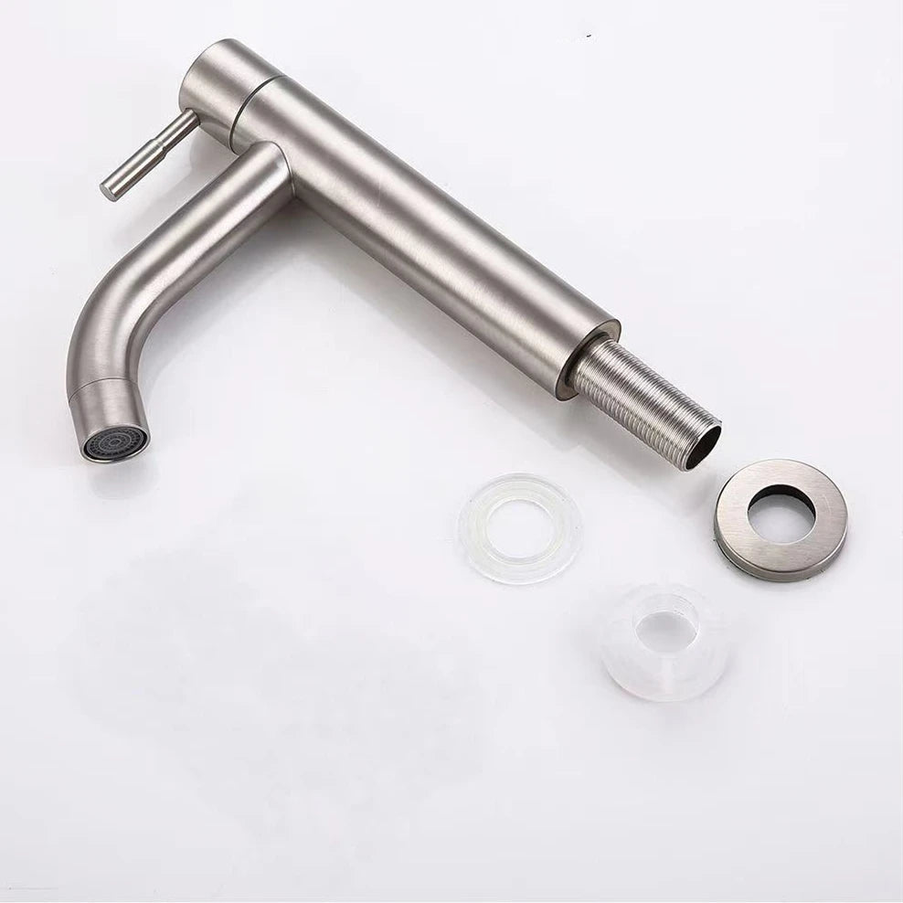 Basin Faucet 304 Stainless Steel Single Cold Water Tap Black Silver Color Deck Mounted Lengthening and Raising Basin Sink Tap