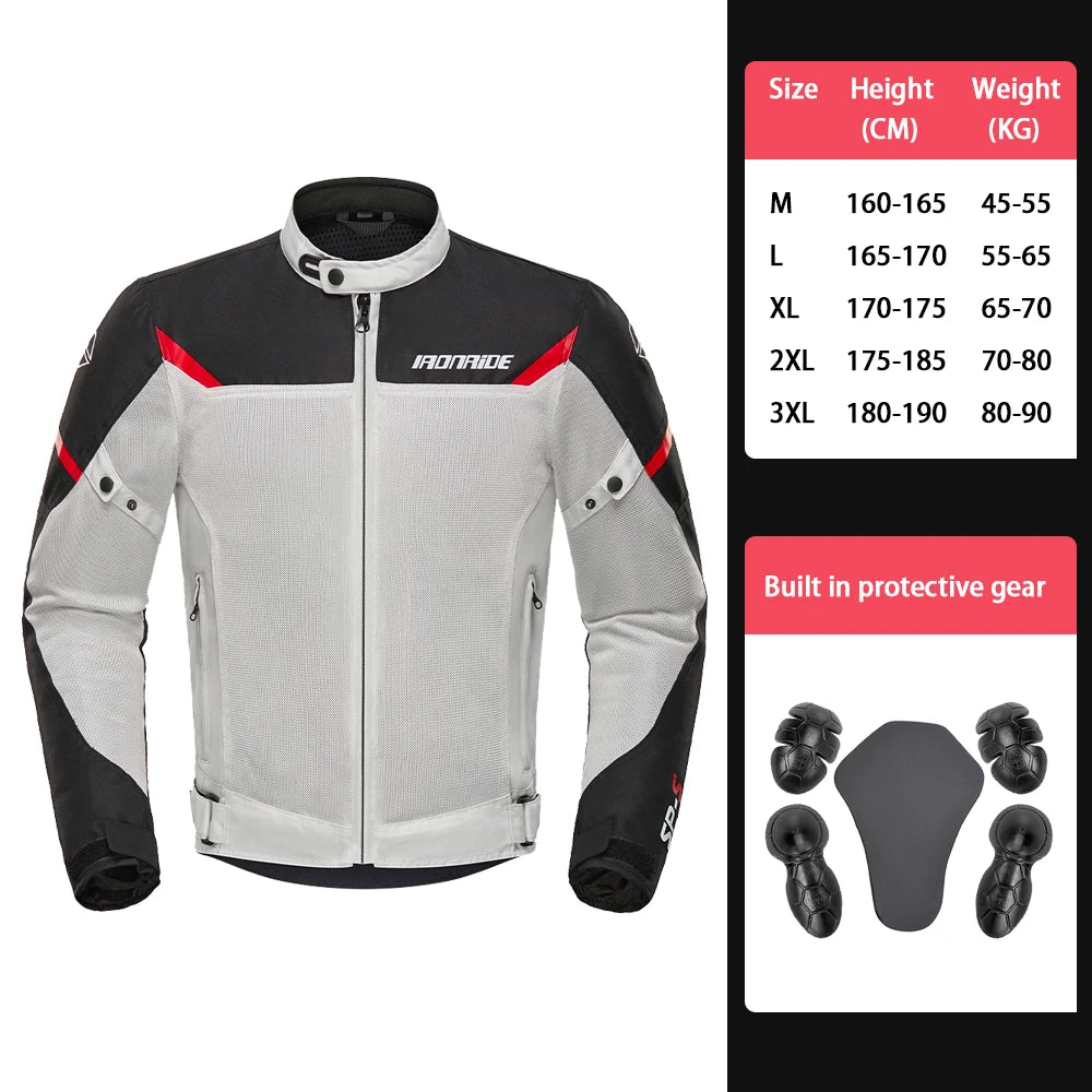 Men's Motorcycle Jacket Outdoor Riding Motorbike Jacket Mesh Breathable Anti-Fall Motocross Clothing With 5pcs Protector
