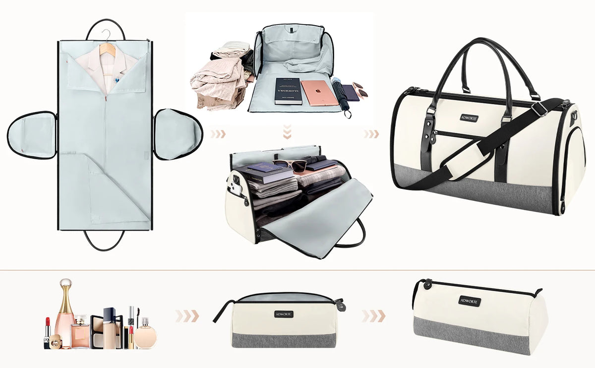 Travel Garment Bag, Convertible Garment Duffel Bags Combo with Shoe Compartment Toiletry Bag, Carry-On Weekend Overnight Bag for