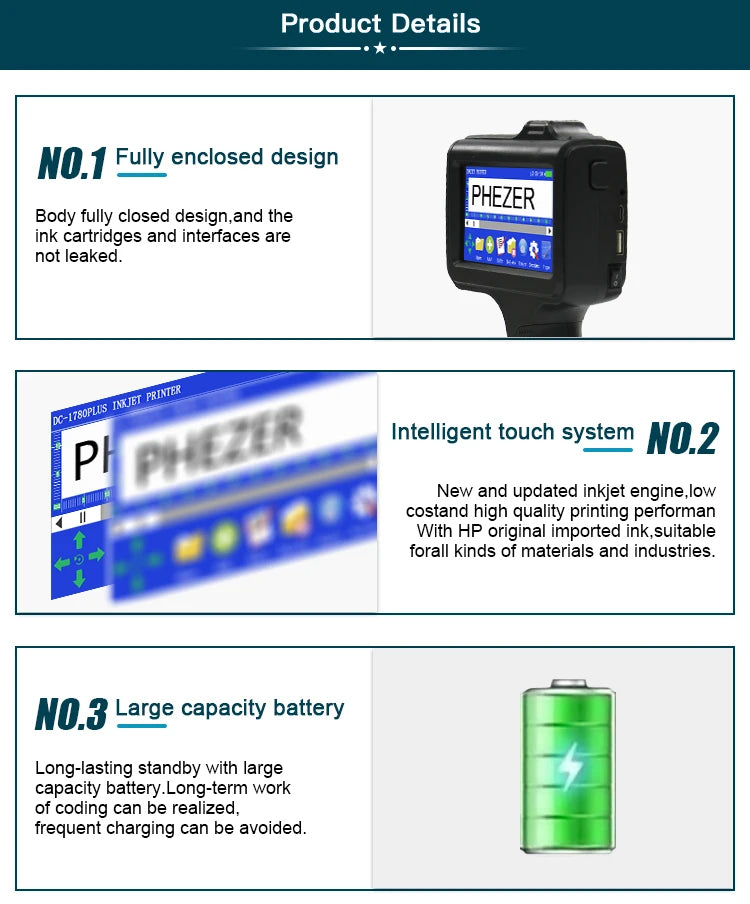 For Hp Phezer 12.7mm Portable P19 Handheld Inkjet Printer Three Colors Printer QR Bar Batch Code Date Number Logo Expiry Date