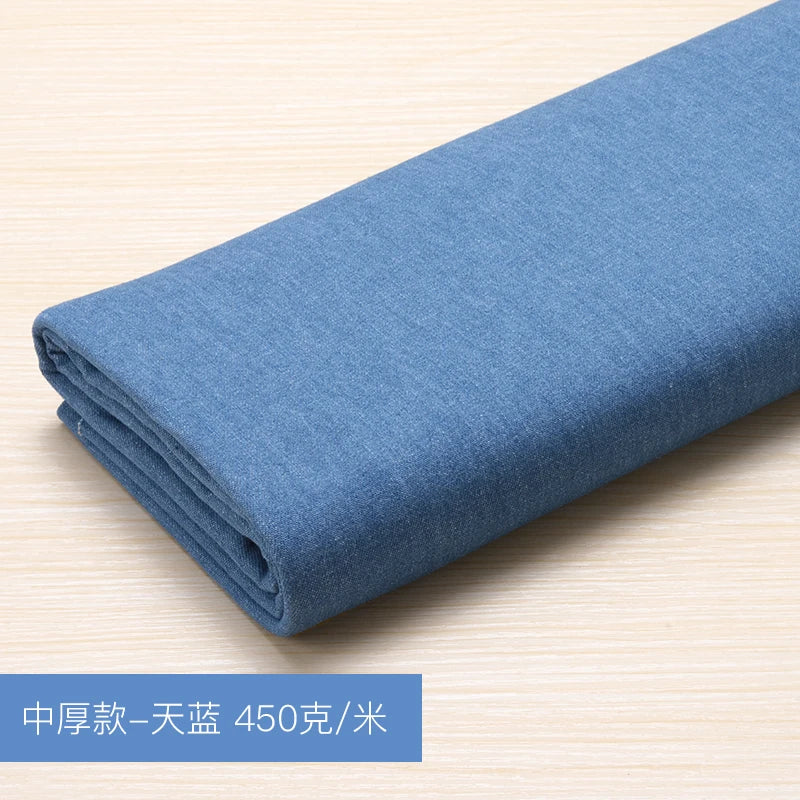 Washed Denim Jeans Fabric Cotton By The Meter for Needlework Dress Skirt Shirt Jacket Pants Diy Sewing Wearable Soft Cloth Blue