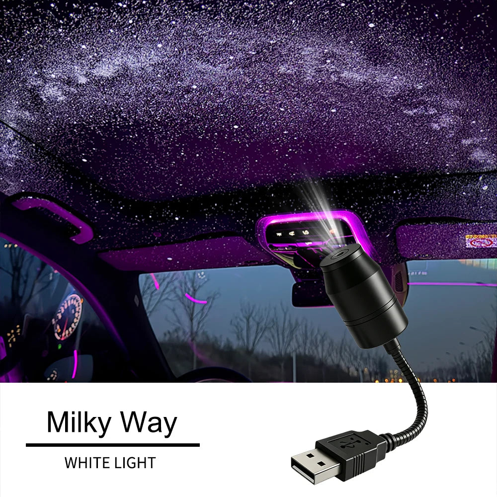 Car Interior Light Roof Star Light USB LED Starry Atmosphere Projector Decoration Night Party Decor Romantic Saturn Galaxy Light