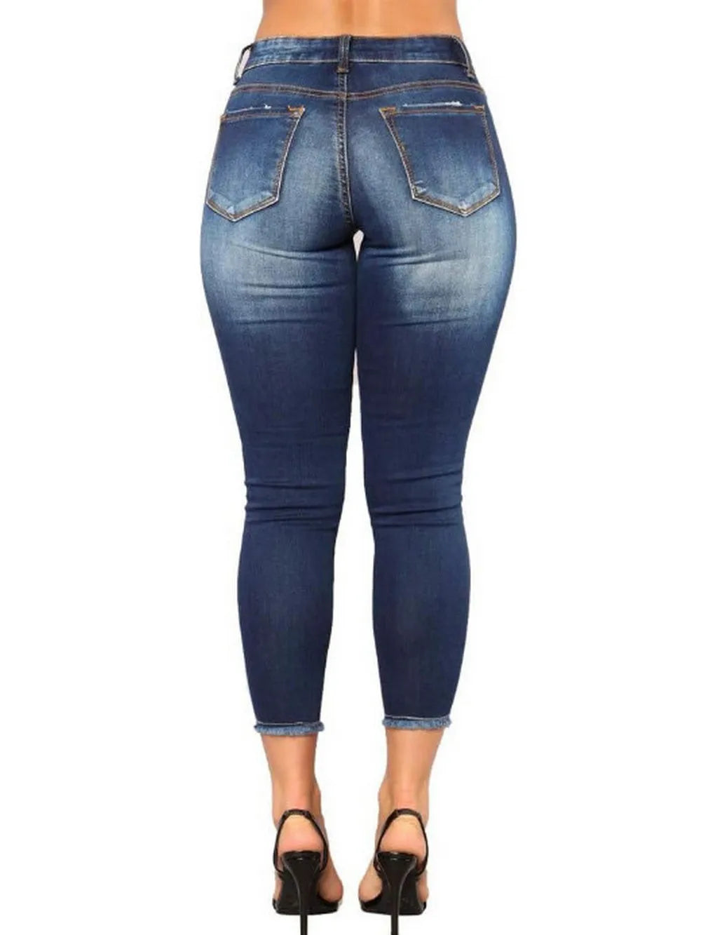 Womens Capri Jeans Cropped Skinny Ripped Jeans Pants Stretch Distressed Destroyed Denim Pants Ankle