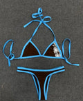 Summer 2026 Neck-Tied Triangle Cup Bikini American Retro Minimalist Sexy Spice Girl Style Printed Swimsuit for Women
