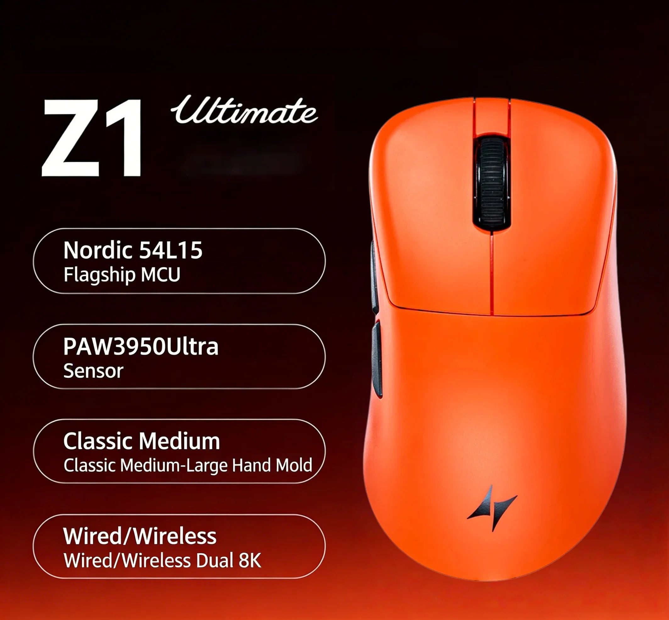 ATK Blazing Sky Z1 V2 Ultimate E-sports Lightweight Mouse Wireless Dual Mode PAW3950 Ultra 8K Right-handed engineering Mouse