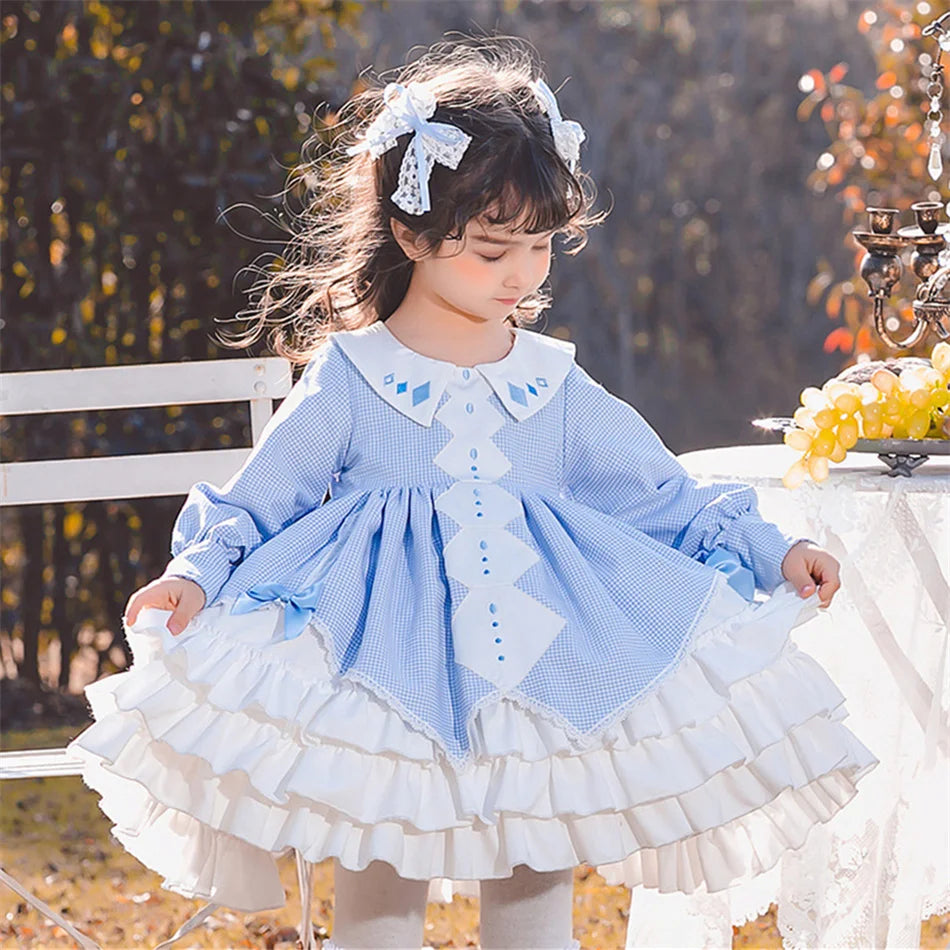 Kids Spring Autumn Lolita Dress Princess Long Sleeves Fancy Luxury Cute Costume Girls Floral Lace Vestido Toddler Birthday Gift