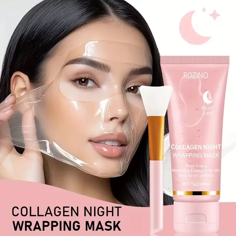 Collagen Intensive Moisturizing Nighttime Peel-Off Mask 75g, Comes with a Free Mask Brush, Gel Texture Is Easy to Absorb, Deeply Hydrates and Moisturizes, Instantly Relieves Dryness with a Single Swipe and Peel-Off, Evens Out