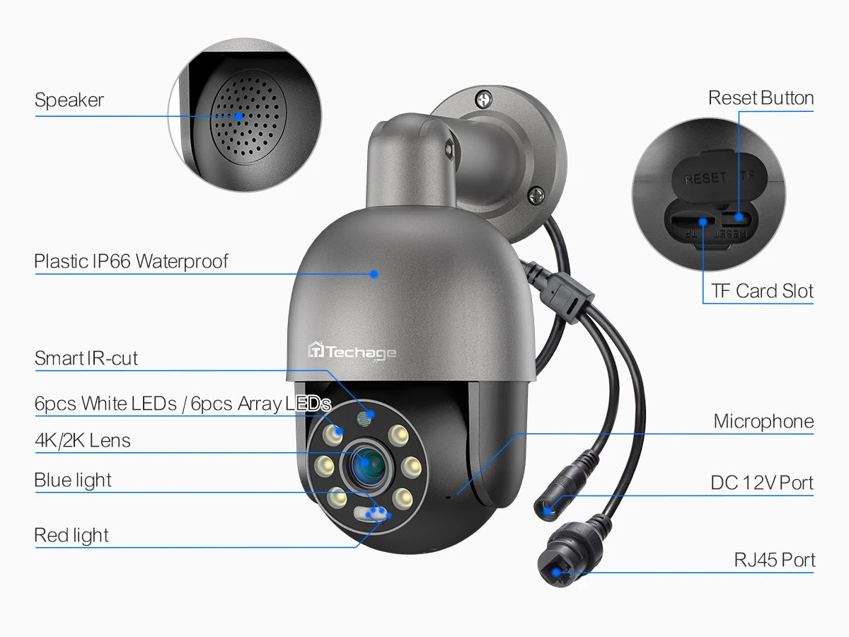 Techage 5MP 8MP 4K PTZ Security POE IP Camera CCTV Surveillance 4K Video Camera Outdoor Ai Human Detection Two Way Audio ONVIF