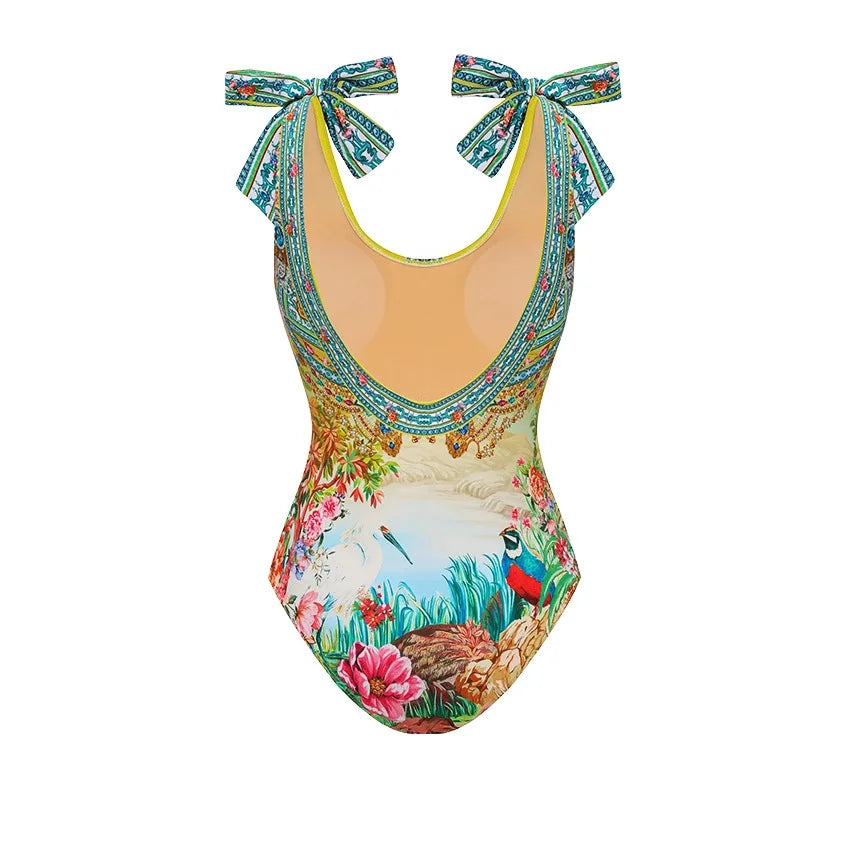 Retro Bikini Printed Fashion Two Piece Swimsuit And Cover Up With Skirt Tight Women's Bandage Summer Beach Luxury Elegant