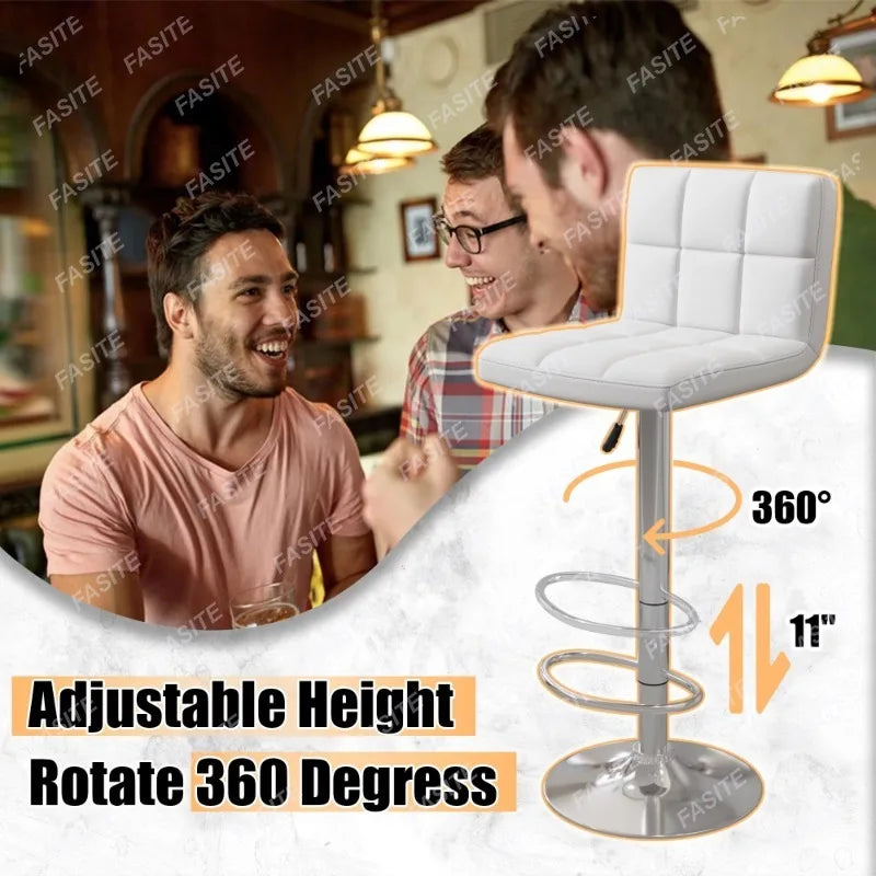 Nordic Modern Square PU Leather Swivel Adjustable Bar Stool, Set Of 2, Bar Stool For Kitchen Counter,Gray