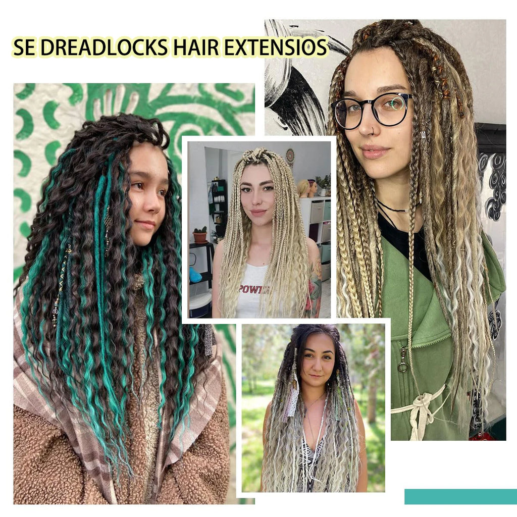 24 Inch Synthetic 8 Strands/Lot SE Dreadlocs Braids Hair Extensions, 3 In 1 Mixed Hippie Style Single End Dreadslocks for Women