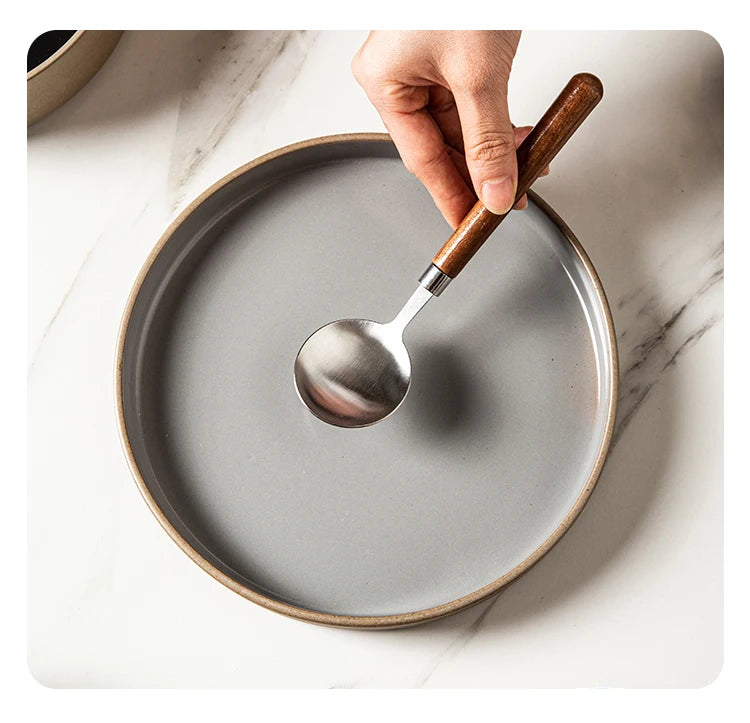 Retro Japanese Style Ceramic Bowl Set for Home Use round Shape Dinnerware Tray Dumpling Soup Noodle Bowl Matte Finish Utensils